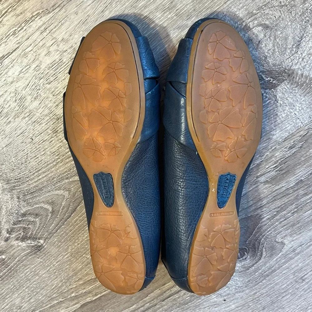 Born Julianne Navy Blue Leather Knotted Ballet Flats B17704 Womens 7.5 38.5